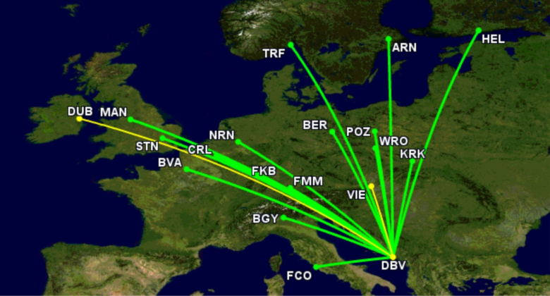 Dubrovnik Ryanair Route Map