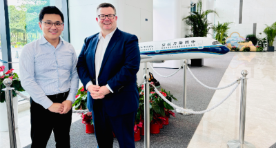 Jonathan Cheong and Dermot O’Neill from Adelaide Airport at China Southern Airlines Head office in Guangzhou