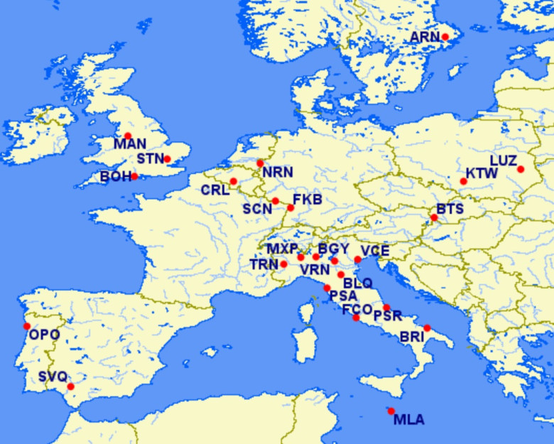 Ryanair Trapani routes map