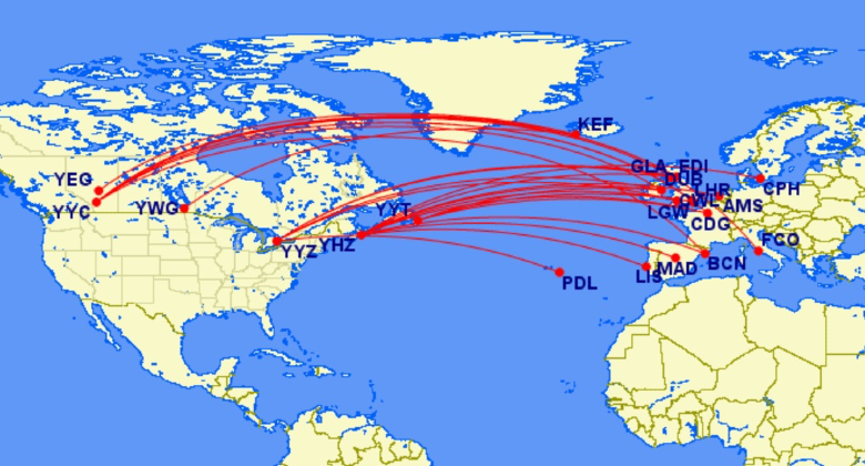 Westjet European network