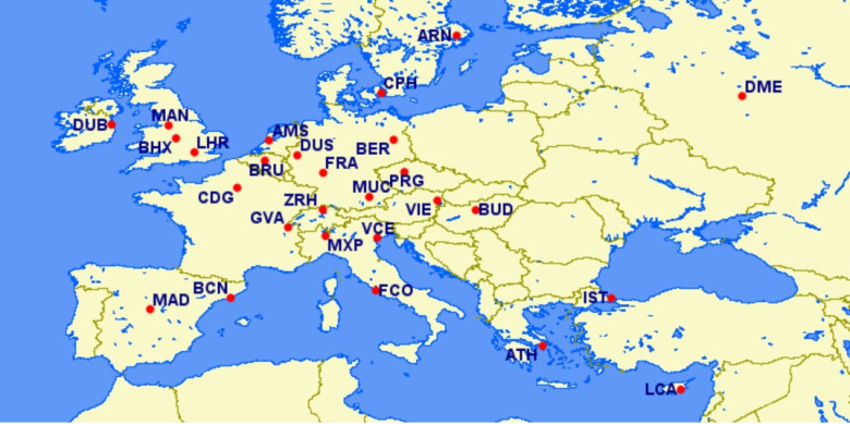 Egyptair route map Europe